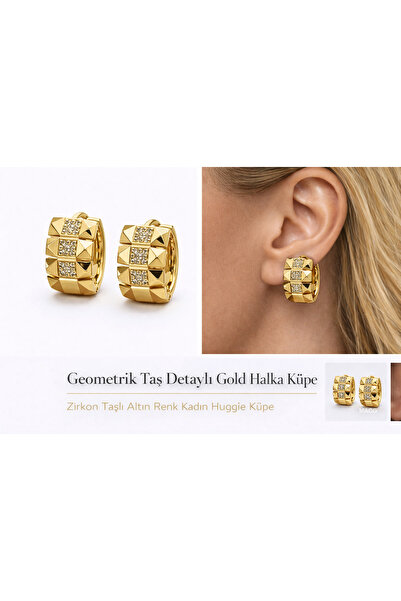 ADELYA CONCEPT Sparkling Stone Geometric Patterned Earrings Gold