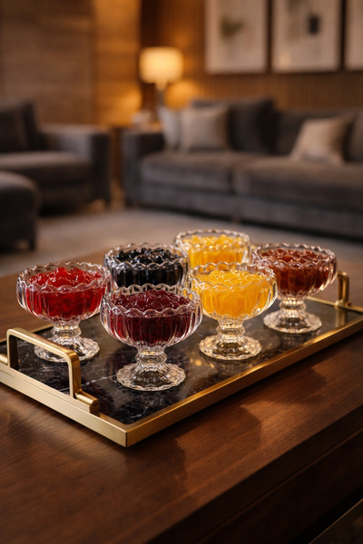 6 pieces Turkish Delight Bowl with Glass Legs Sugar Bowl Dessert Magnolia Glass Snack Bowl Ice Cream Bowl 105 ML