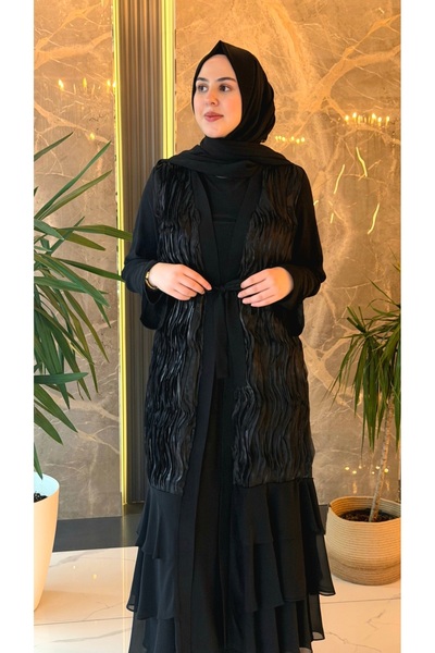 Dila Sayan Boutique Pera Yelekli Abaya Takım