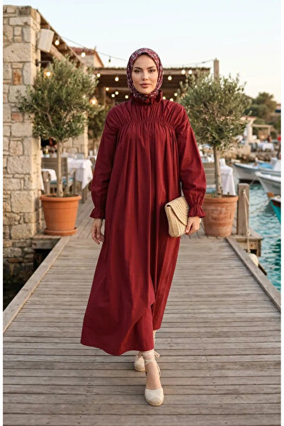 sefamerve Φόρεμα με δεμένο γιακά 71270-05 Βουργουνδίας