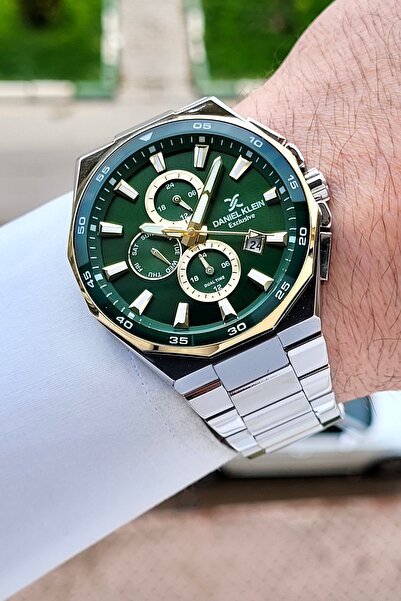 Daniel Klein Dial Green Band Silver Color 43.5 mm Men's Wristwatch