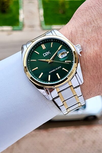 Daniel Klein Dial Green Strap Gold Silver Color 42 mm Men's Wristwatch