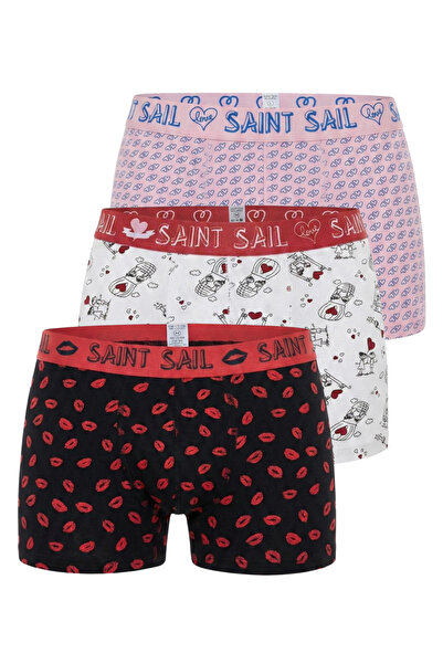 Saint Sail Σετ 3 ανδρικών μπόξερ με εύκαμπτο ύφασμα από βαμβακερό Lycra με πο...