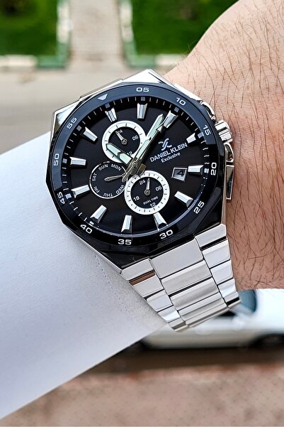 Daniel Klein Black Dial Silver Color Strap 43.5 mm Men's Wristwatch