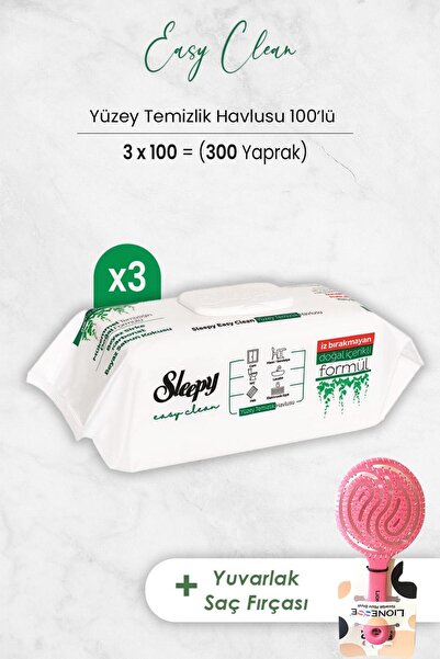 Sleepy منشفة تنظيف الأسطح سهلة التنظيف 100 × 3 قطع وفرشاة شعر دائرية باللون ا...