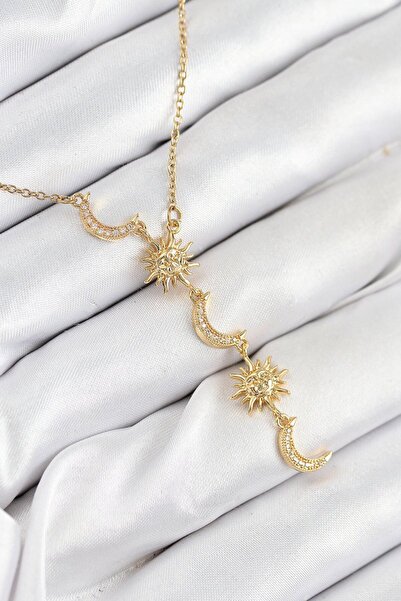 Skygo 316L Steel Zircon Stone Sun and Moon Model Gold Color Women's Necklace ...