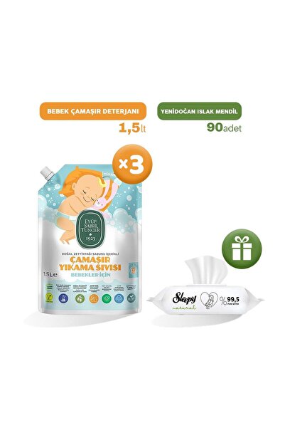 Eyüp Sabri Tuncer Bebek Çamaşır Deterjanı 1500 ml x 3, Islak Mendil Hediye