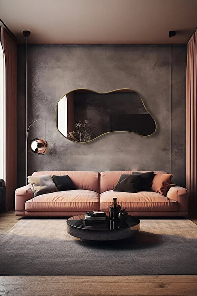 Fawdecor Asimetrik Ahşap Çerçeveli Organik Form Duvar Aynası | Modern Dekorat...