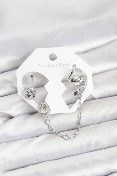 Skygo Brass Silver Color Snake Model Chain Linked Ear Cuff Earring Set - Tj-B...