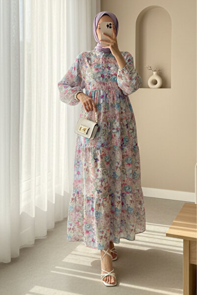 HİJABAYA Φόρεμα με στάμπα λουλουδιών και μισό κουμπιά στη μανίκια με ελαστικό...