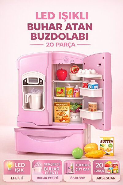 Led Lighted Steam Spray Openable Double Door Refrigerator with 12 Pieces Accessory and Audio Music 26 Cm