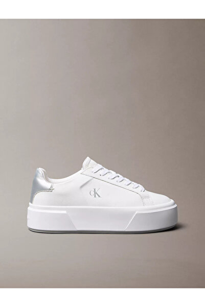 Calvin Klein Маратонки FLATFORM на връзки, кожени, металик