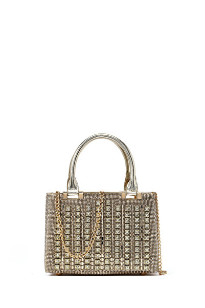 Derimod Women's Gold Long Chain Strap Stone Mini Evening Dress Bag 26Pbd2961Ts