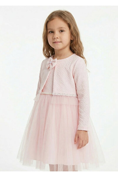 İnce Bebe Baby Girl Geometric Patterned Pink Bolero Double Set 6-24 Months