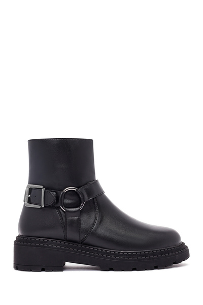 Derimod Women's Black Zippered Thick Soled Boots 25Wfe251018
