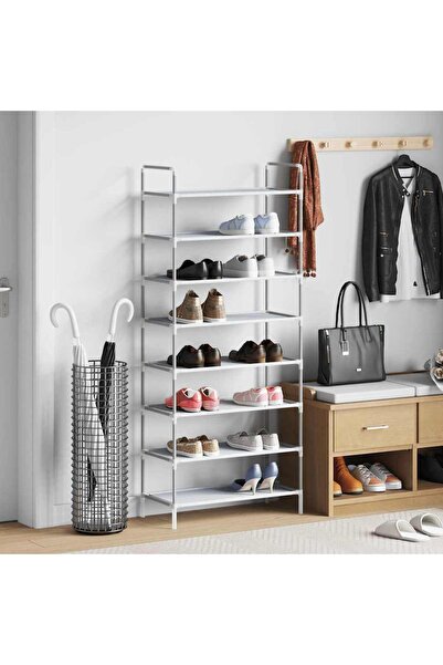 vidaxl Shoe Rack with 8 Shelves Metal and Non-woven Fabric Silver