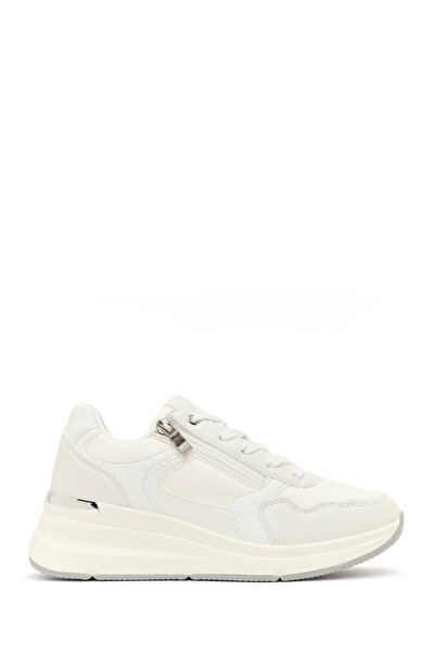 Derimod Kadın Beyaz Yandan Fermuarlı Bağcıklı Kalın Tabanlı Sneaker 26PFE457114