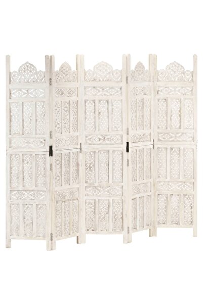 vidaxl Paravan cameră sculptat manual 5 panouri alb 200x165 cm mango