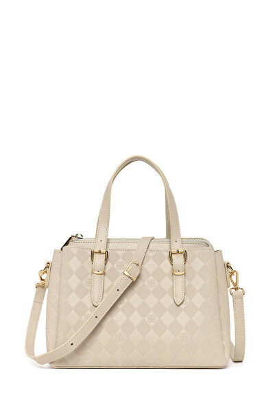 Derimod حقيبة كتف نسائية كريمية اللون بحزام طويل ومطبوعة 26SBD200218