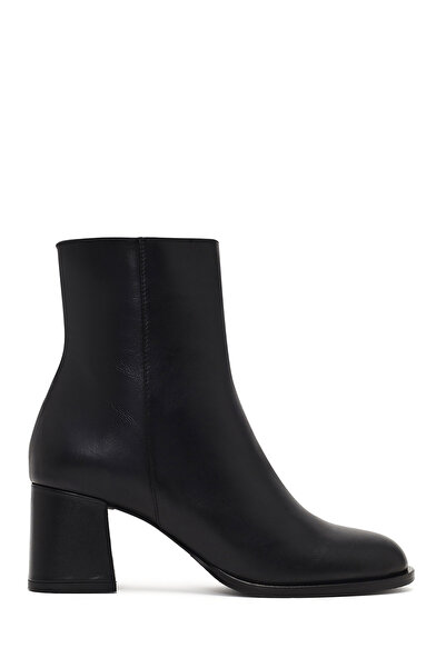 Derimod Women's Black Zippered Thick Heeled Leather Boots 25Wfd132618