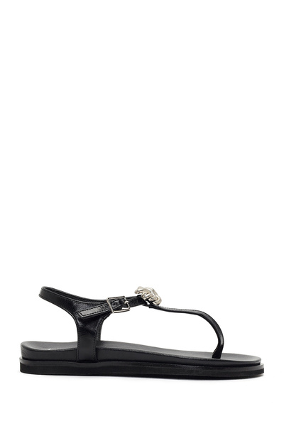 Derimod Γυναικεία δερμάτινα σανδάλια με μαύρη αγκράφα 26SFD204316