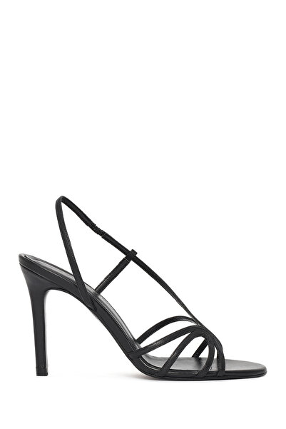 Derimod Γυναικεία μαύρα δερμάτινα σανδάλια με ψηλό λεπτό τακούνι 26SFD161518