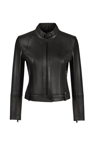 Derimod Maya Women's Black Judge Collar Leather Jacket 26Sgd5641U4