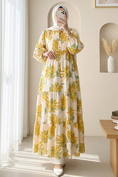 HİJABAYA Φόρεμα Modal με μοτίβο με μισό κουμπί και ελαστικό μανίκι