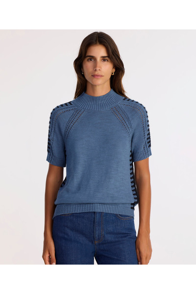 Regular Upright Neck Short Sleeve Sweater