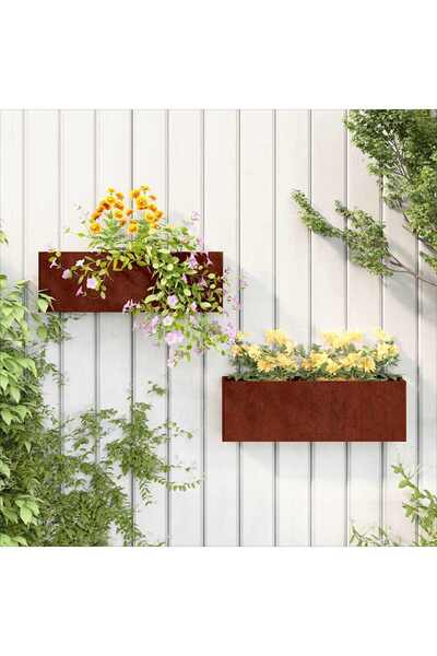 vidaxl Wall Planters 2 pcs Rusty Corten Steel 53x10x17 cm
