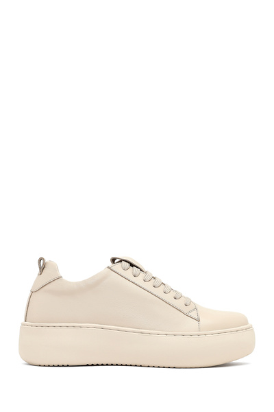 Derimod Kadın Bej Bağcıklı Kalın Tabanlı Spor Ayakkabı, Hakiki Deri Sneaker 2...