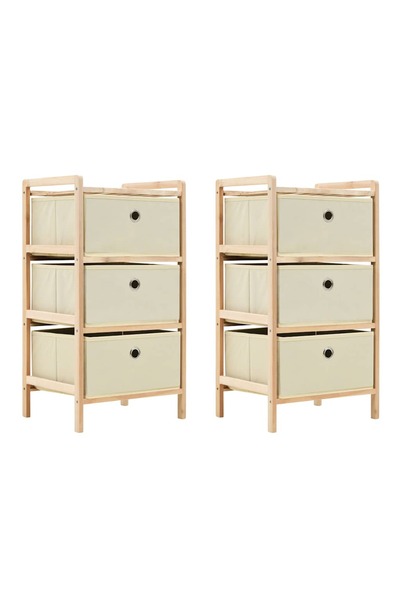 vidaxl Storage Racks with 3 Fabric Baskets 2 pcs Beige Cedar Wood
