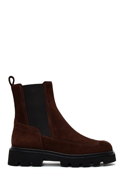 Derimod Women's Brown Suede Leather Chelsea Boots 25Wfd101910
