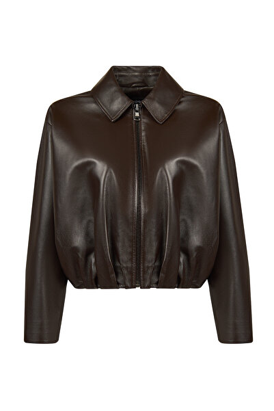 Derimod Como Kadın Kahverengi Oversize Deri Ceket 26SGD5645U6
