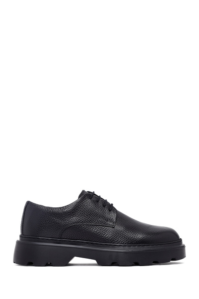 Derimod Men's Black Lace-Up Thick Sole Leather Casual Shoes 25Wfd6855Ft