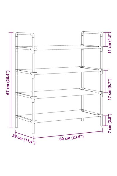 vidaxl Shoe Rack with 4 Shelves Metal and Non-woven Fabric Black