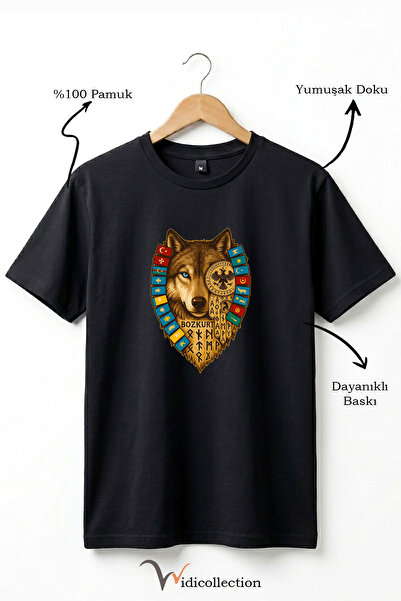 WİDİ Μπλουζάκι Bozkurt Göktürk Alphabet και σημαίες των Τουρκικών Πολιτειών μ...