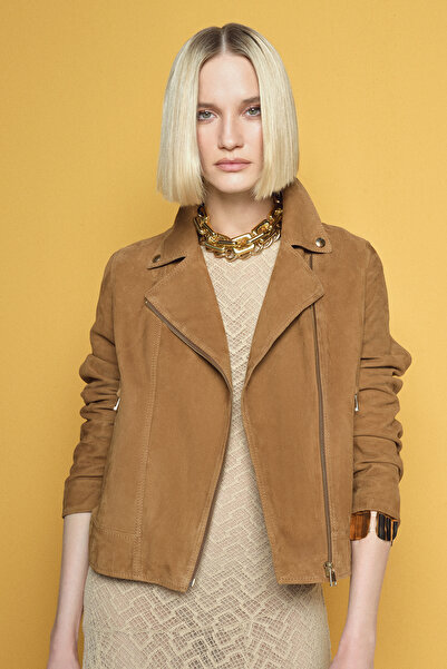 Derimod Alba Kadın Camel Biker Süet Deri Ceket 24WGD528210