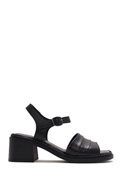 Derimod Women's Black Ankle Strap Thick Heeled Shoes Genuine Leather Sandals ...