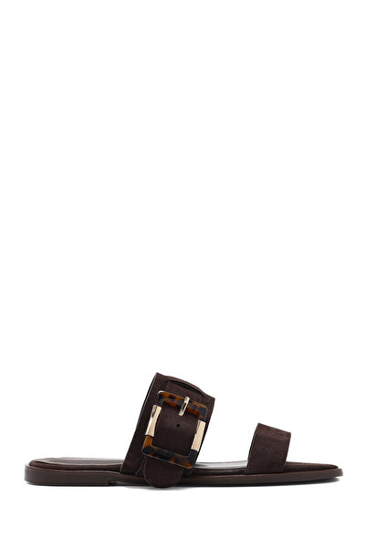 Derimod Γυναικείες δερμάτινες παντόφλες καφέ αγκράφα 25SFD160710