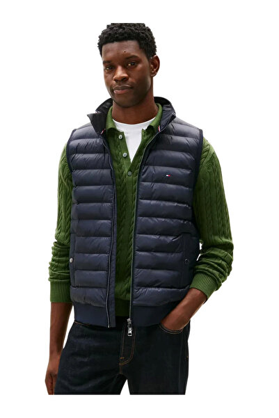 Tommy Hilfiger Ανδρικό μονωμένο καπιτονέ γιλέκο με μοτίβο από ύφασμα, με όρθι...