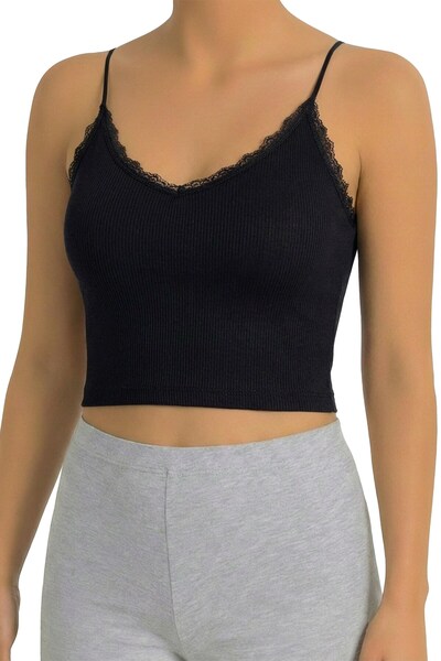 Öts Women's Bra with String Straps and Ribbed Bustier (96% Cotton - 4% Elastane)