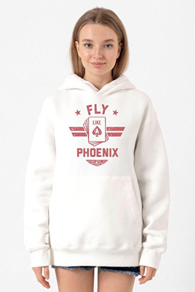 Tshirthane Top Gun Maverick Fly Like A Phoenix bela ženska majica sa kapuljač...