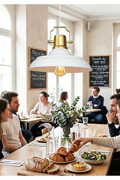HOMİNG Retro Beyaz Gold Üst Detaylı Sarkıt Cafe Restoran Mutfak Antre Salon