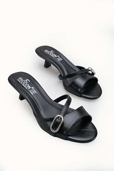 Riccon Γυναικείες παντόφλες με λεπτό τακούνι 00122607 Μαύρες Ρουστίκ