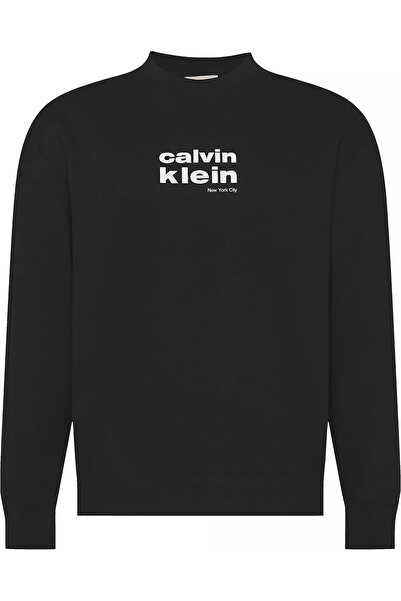 Calvin Klein Ανδρικό μαύρο φούτερ LS 350FLEECE RETRO GRAPHIC CREW