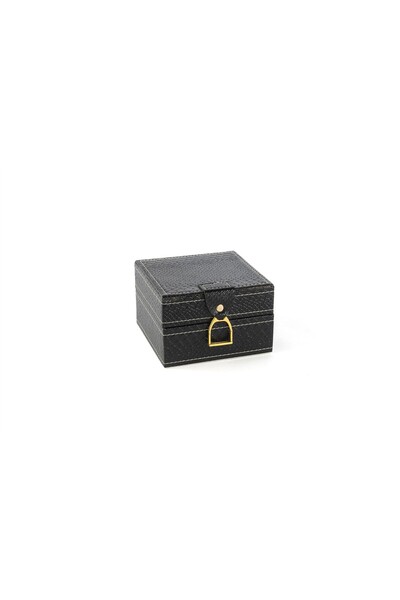 Mikasa Moor Black Gold Leather Box with Handle 12X12X8Cm