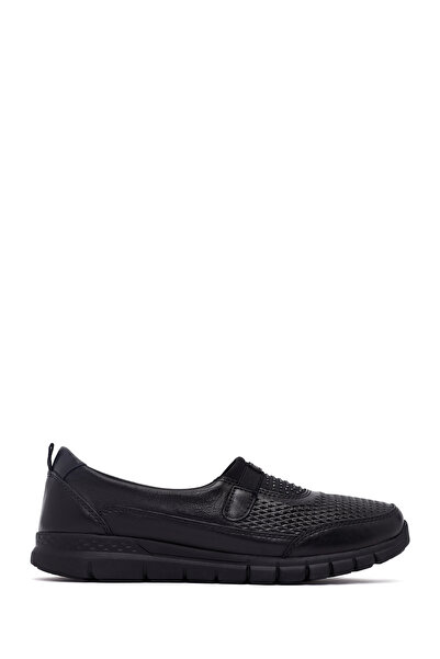 Derimod Women's Black Stone Detailed Leather Comfort Shoes 25Afd500918