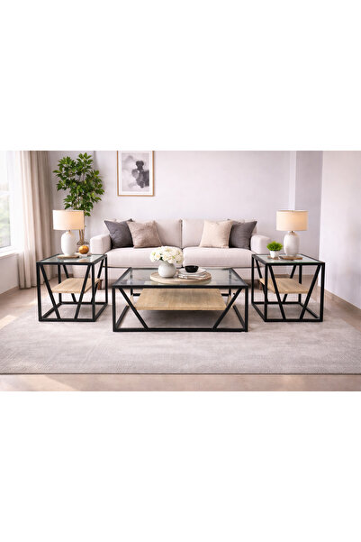 Generic Modern Glass-Top Console Table Set with Sleek Design and Sturdy Metal...