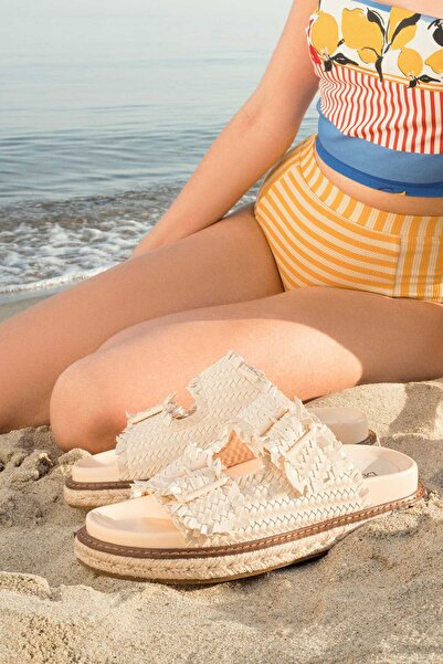 Derimod Papuci de damă, bej, cu talpă groasă, tricotați 25SFD441629